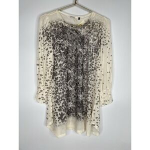Origami by Vivian white black rose design long sleeved tunic size small women's